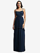 Front View Thumbnail - Midnight Navy Ruffle-Trimmed Cutout Tie-Back Maxi Dress with Tiered Skirt