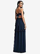 Rear View Thumbnail - Midnight Navy Ruffle-Trimmed Cutout Tie-Back Maxi Dress with Tiered Skirt