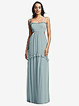 Front View Thumbnail - Morning Sky Ruffle-Trimmed Cutout Tie-Back Maxi Dress with Tiered Skirt