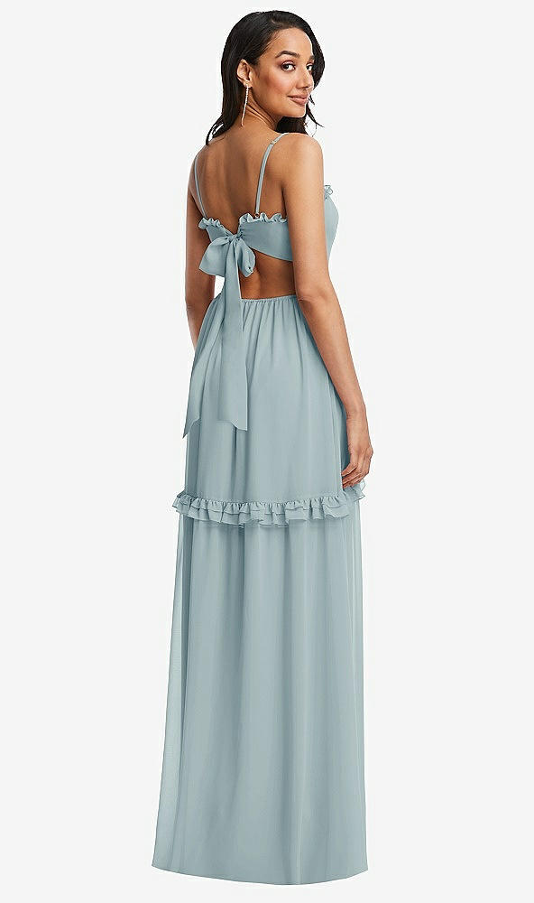 Back View - Morning Sky Ruffle-Trimmed Cutout Tie-Back Maxi Dress with Tiered Skirt