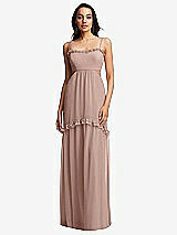 Front View Thumbnail - Neu Nude Ruffle-Trimmed Cutout Tie-Back Maxi Dress with Tiered Skirt
