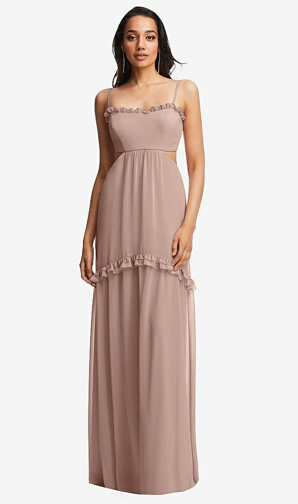 Front View - Neu Nude Ruffle-Trimmed Cutout Tie-Back Maxi Dress with Tiered Skirt