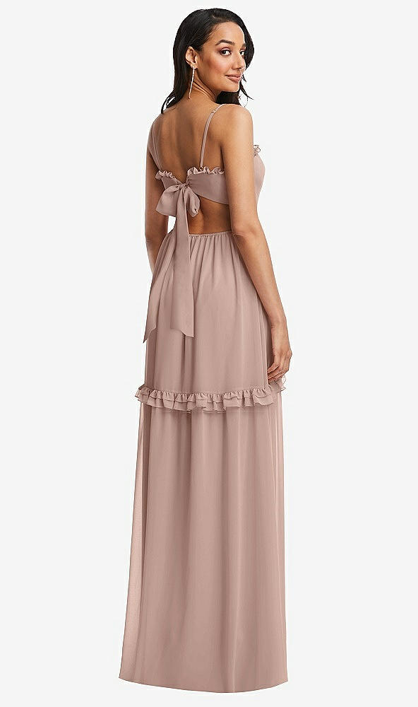 Back View - Neu Nude Ruffle-Trimmed Cutout Tie-Back Maxi Dress with Tiered Skirt
