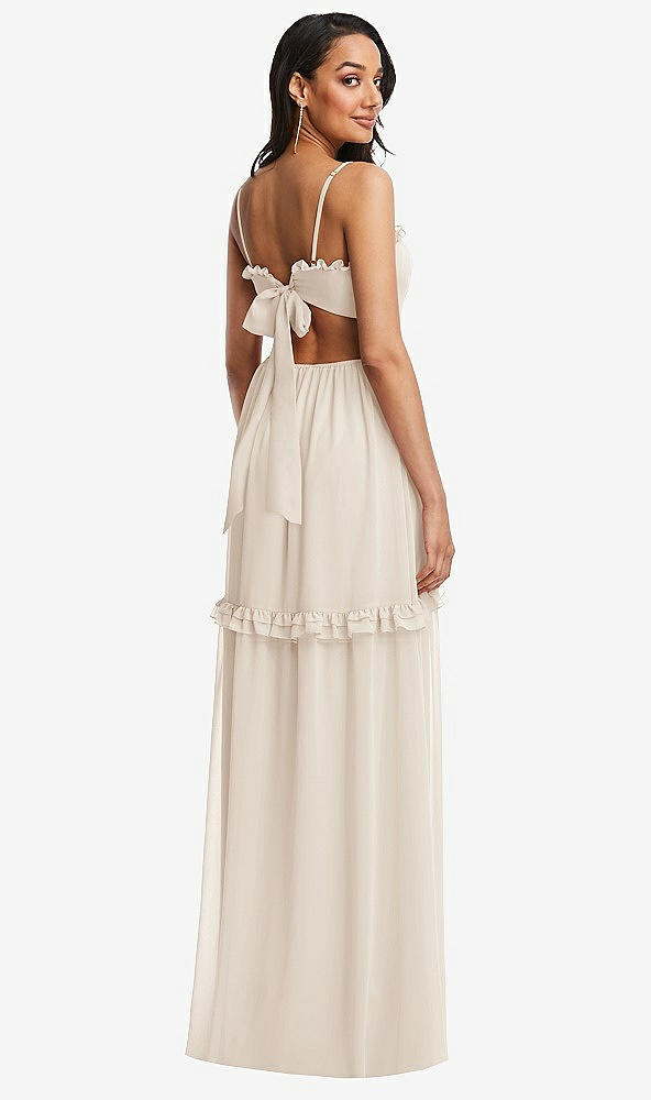 Back View - Oat Ruffle-Trimmed Cutout Tie-Back Maxi Dress with Tiered Skirt