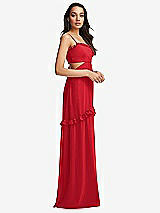 Side View Thumbnail - Parisian Red Ruffle-Trimmed Cutout Tie-Back Maxi Dress with Tiered Skirt