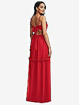 Rear View Thumbnail - Parisian Red Ruffle-Trimmed Cutout Tie-Back Maxi Dress with Tiered Skirt