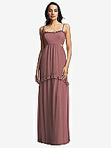 Front View Thumbnail - Rosewood Ruffle-Trimmed Cutout Tie-Back Maxi Dress with Tiered Skirt