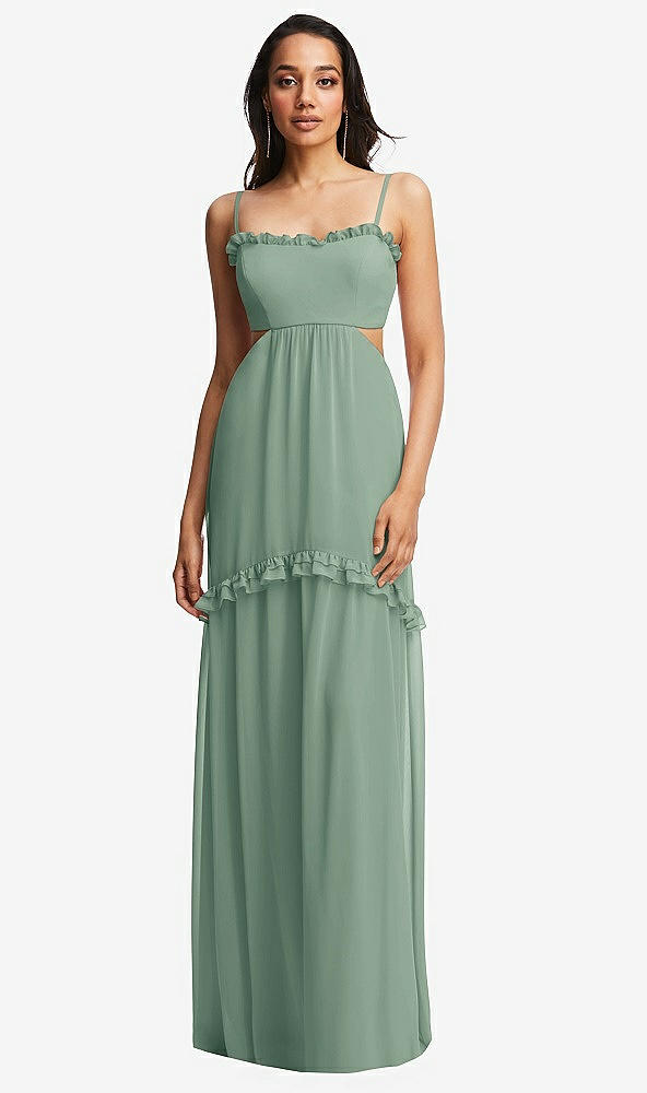 Front View - Seagrass Ruffle-Trimmed Cutout Tie-Back Maxi Dress with Tiered Skirt