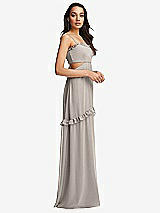 Side View Thumbnail - Taupe Ruffle-Trimmed Cutout Tie-Back Maxi Dress with Tiered Skirt