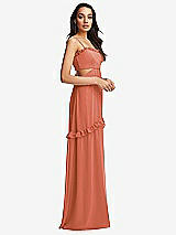 Side View Thumbnail - Terracotta Copper Ruffle-Trimmed Cutout Tie-Back Maxi Dress with Tiered Skirt