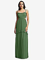 Front View Thumbnail - Vineyard Green Ruffle-Trimmed Cutout Tie-Back Maxi Dress with Tiered Skirt