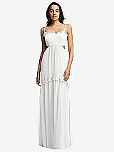 Front View Thumbnail - White Ruffle-Trimmed Cutout Tie-Back Maxi Dress with Tiered Skirt