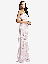 Side View Thumbnail - Watercolor Print Ruffle-Trimmed Cutout Tie-Back Maxi Dress with Tiered Skirt