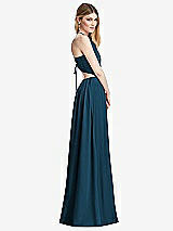 Side View Thumbnail - Atlantic Blue Halter Cross-Strap Gathered Tie-Back Cutout Maxi Dress