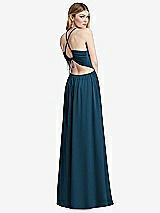 Rear View Thumbnail - Atlantic Blue Halter Cross-Strap Gathered Tie-Back Cutout Maxi Dress