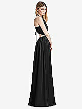 Side View Thumbnail - Black Halter Cross-Strap Gathered Tie-Back Cutout Maxi Dress