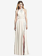 Front View Thumbnail - Ivory Halter Cross-Strap Gathered Tie-Back Cutout Maxi Dress