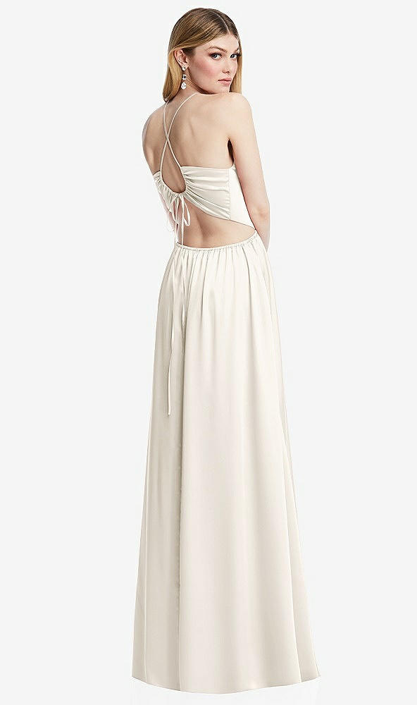 Back View - Ivory Halter Cross-Strap Gathered Tie-Back Cutout Maxi Dress