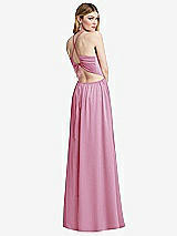 Rear View Thumbnail - Powder Pink Halter Cross-Strap Gathered Tie-Back Cutout Maxi Dress