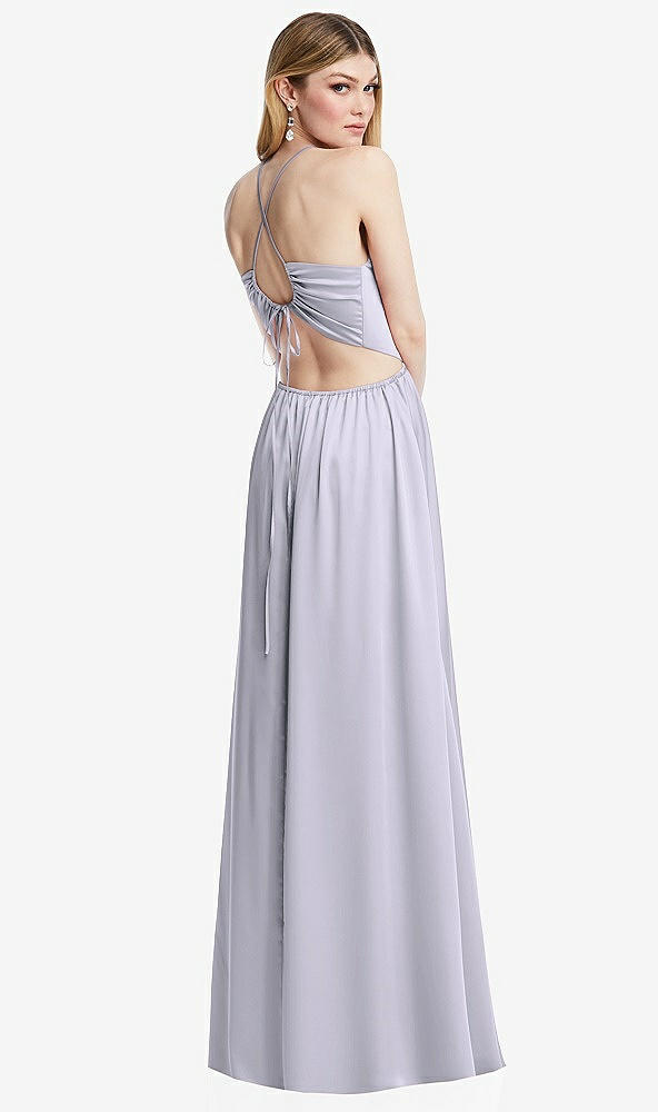Back View - Silver Dove Halter Cross-Strap Gathered Tie-Back Cutout Maxi Dress