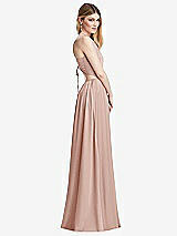 Side View Thumbnail - Toasted Sugar Halter Cross-Strap Gathered Tie-Back Cutout Maxi Dress