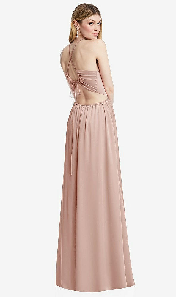 Back View - Toasted Sugar Halter Cross-Strap Gathered Tie-Back Cutout Maxi Dress