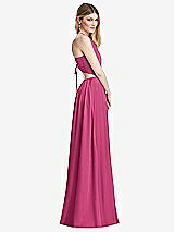 Side View Thumbnail - Tea Rose Halter Cross-Strap Gathered Tie-Back Cutout Maxi Dress