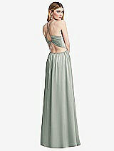 Rear View Thumbnail - Willow Green Halter Cross-Strap Gathered Tie-Back Cutout Maxi Dress