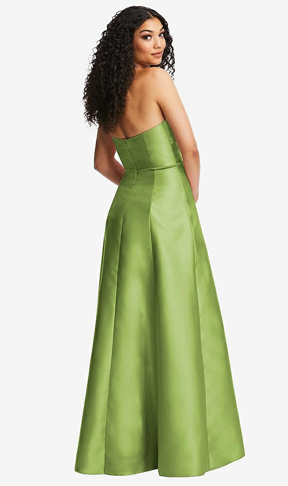Back View - Mojito Strapless Bustier A-Line Satin Gown with Front Slit