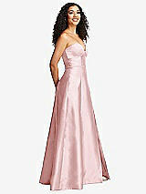 Side View Thumbnail - Ballet Pink Strapless Bustier A-Line Satin Gown with Front Slit