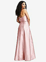 Rear View Thumbnail - Ballet Pink Strapless Bustier A-Line Satin Gown with Front Slit