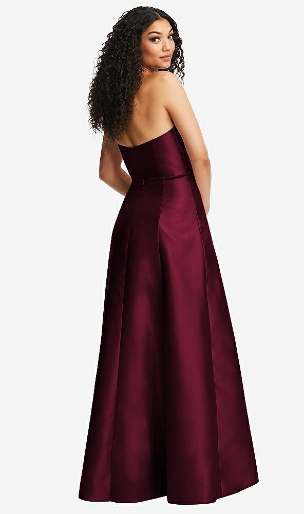 Back View - Cabernet Strapless Bustier A-Line Satin Gown with Front Slit