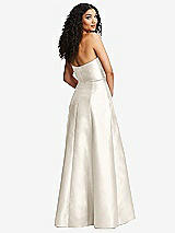Rear View Thumbnail - Ivory Strapless Bustier A-Line Satin Gown with Front Slit
