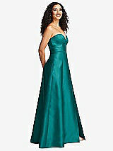 Side View Thumbnail - Jade Strapless Bustier A-Line Satin Gown with Front Slit