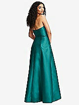 Rear View Thumbnail - Jade Strapless Bustier A-Line Satin Gown with Front Slit