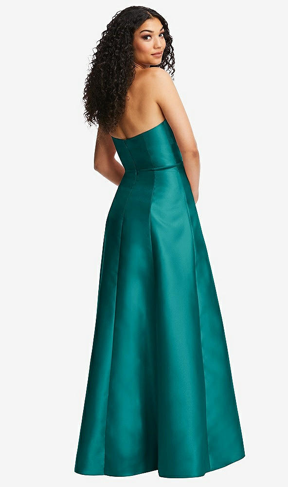Back View - Jade Strapless Bustier A-Line Satin Gown with Front Slit