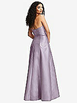 Rear View Thumbnail - Lilac Haze Strapless Bustier A-Line Satin Gown with Front Slit
