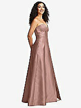 Side View Thumbnail - Neu Nude Strapless Bustier A-Line Satin Gown with Front Slit