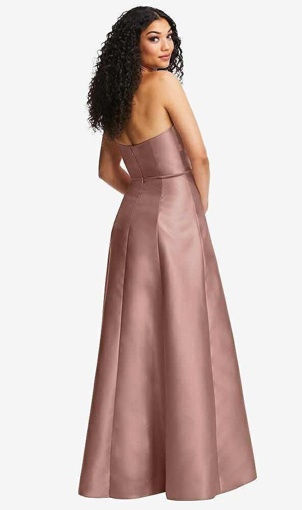 Back View - Neu Nude Strapless Bustier A-Line Satin Gown with Front Slit