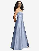 Side View Thumbnail - Sky Blue Strapless Bustier A-Line Satin Gown with Front Slit