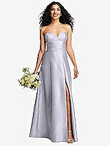 Front View Thumbnail - Silver Dove Strapless Bustier A-Line Satin Gown with Front Slit