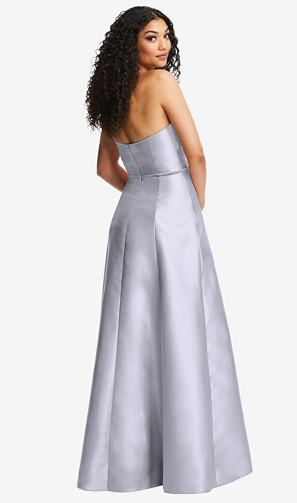 Back View - Silver Dove Strapless Bustier A-Line Satin Gown with Front Slit