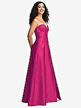 Side View Thumbnail - Think Pink Strapless Bustier A-Line Satin Gown with Front Slit