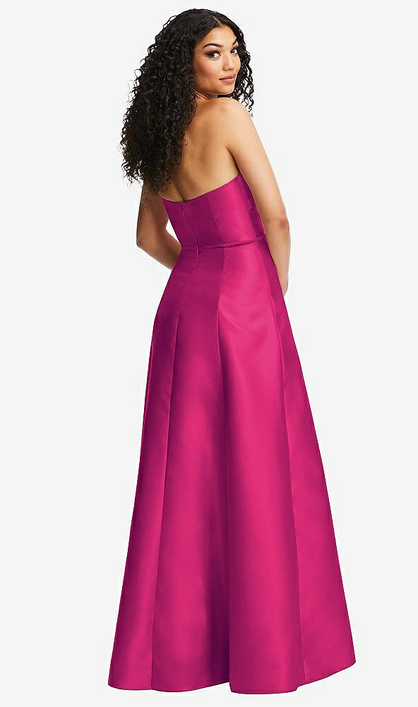 Back View - Think Pink Strapless Bustier A-Line Satin Gown with Front Slit