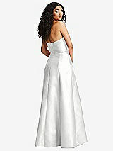 Rear View Thumbnail - White Strapless Bustier A-Line Satin Gown with Front Slit