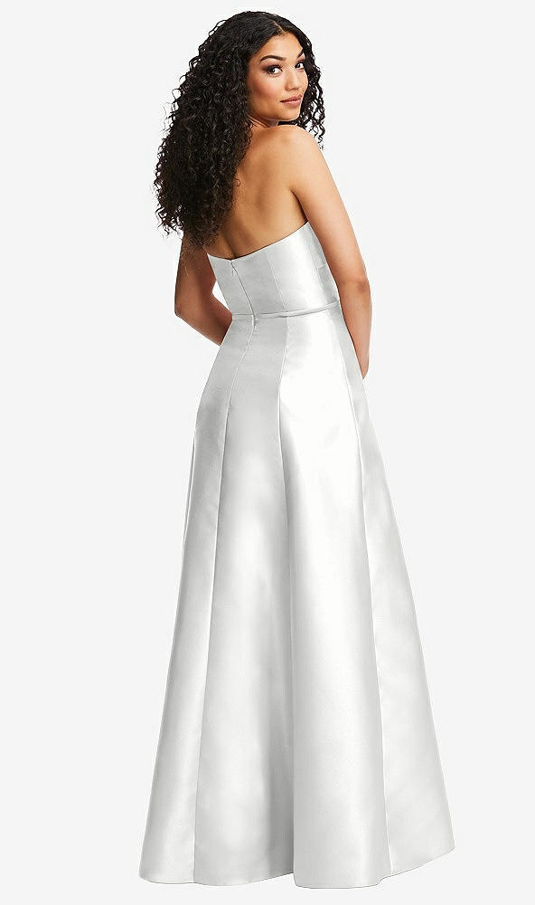 Back View - White Strapless Bustier A-Line Satin Gown with Front Slit