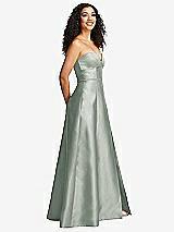 Side View Thumbnail - Willow Green Strapless Bustier A-Line Satin Gown with Front Slit
