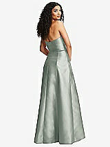 Rear View Thumbnail - Willow Green Strapless Bustier A-Line Satin Gown with Front Slit