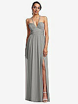 Front View Thumbnail - Chelsea Gray Plunging V-Neck Criss Cross Strap Back Maxi Dress