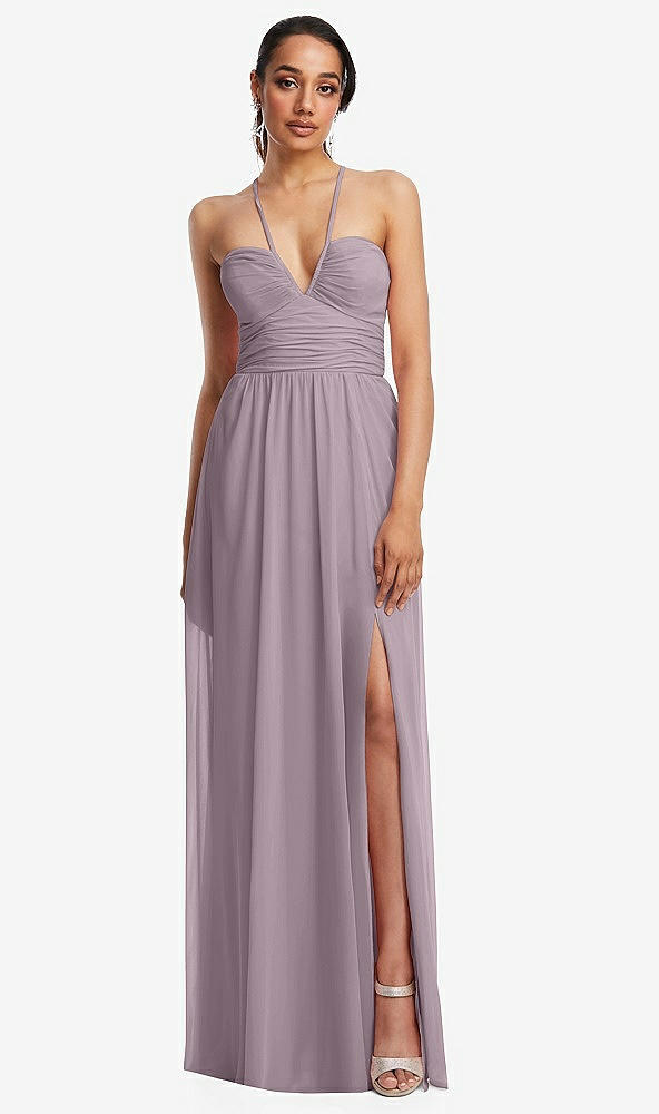 Front View - Lilac Dusk Plunging V-Neck Criss Cross Strap Back Maxi Dress